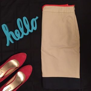 T Tahari Color-block Pencil Skirt 8 Tan & Navy